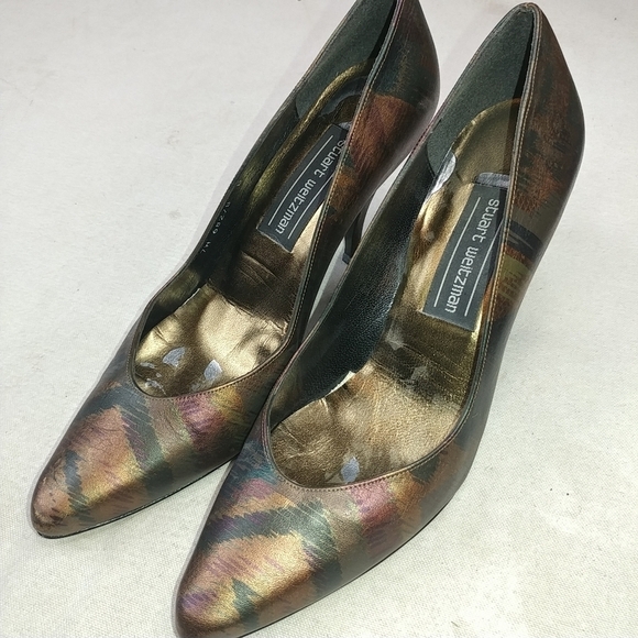 Stuart Weitzman, pointed toe, black/brown pumps si - Picture 1 of 8